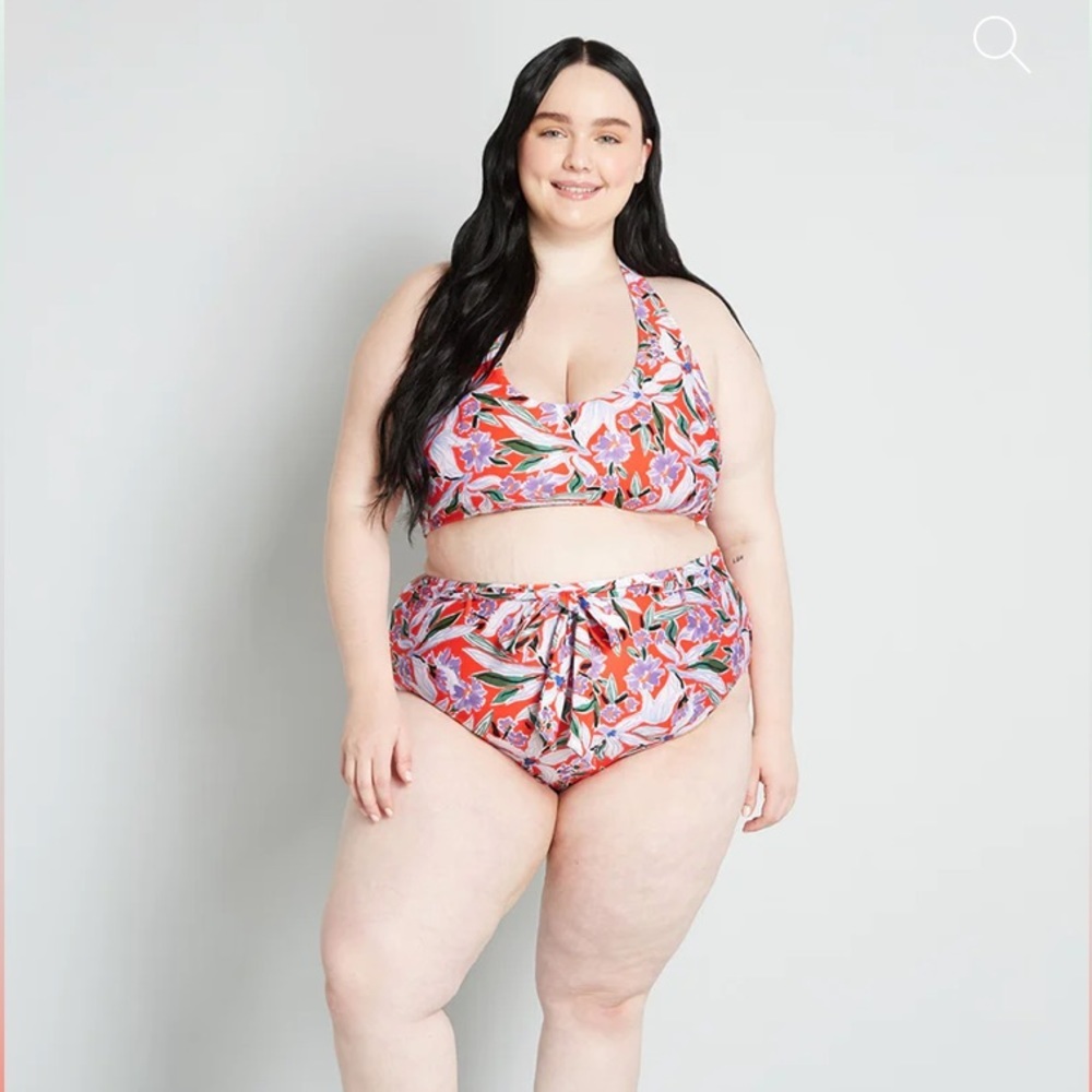 (B21) NEW ModCloth The JoJo High-Waisted Bikini Set in floral red, Sz Small,NWOT